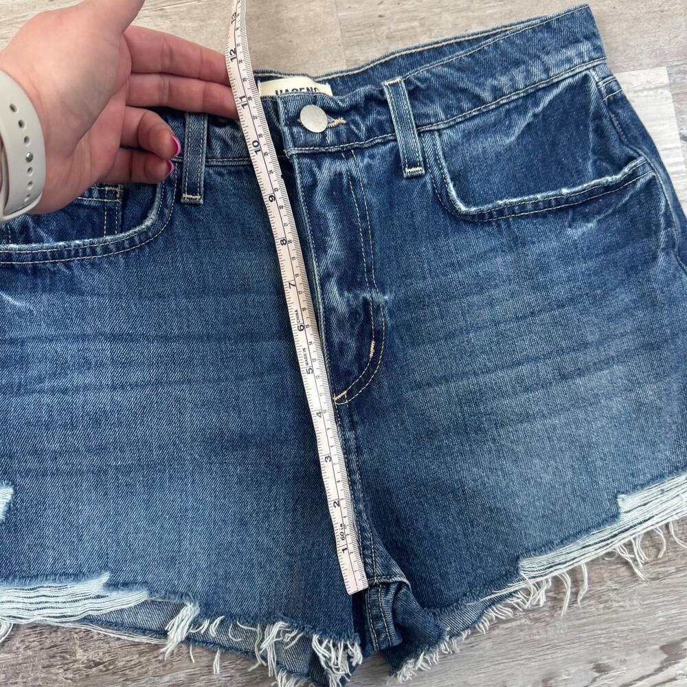 L’Agence Distressed Denim Cutoff Shorts Blue Y2K Mini Summer Casual Medium - Picture 6 of 7